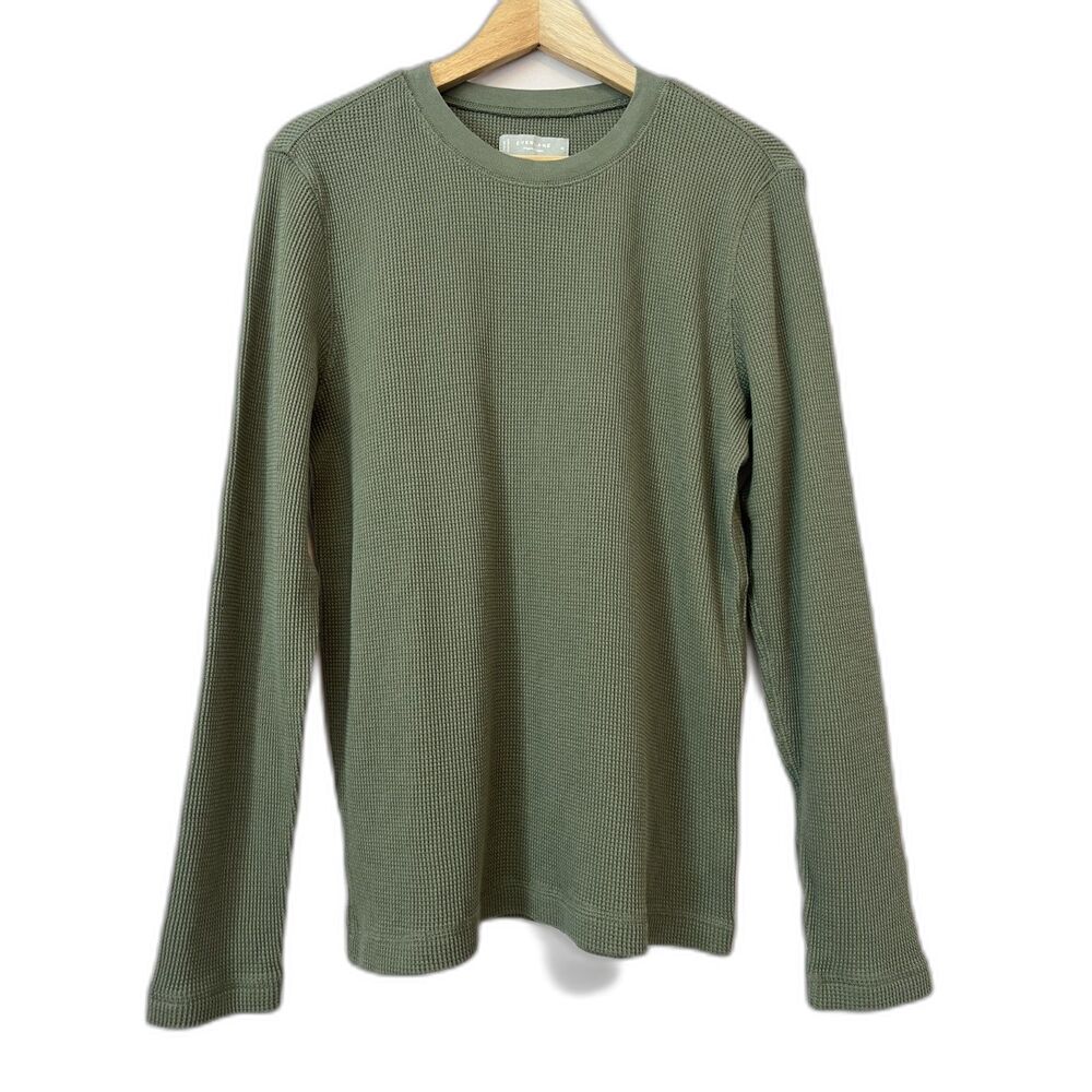 Everlane The Waffle Long Sleeve Crew Shirt Mens Medium Kalamata Green Cabincore